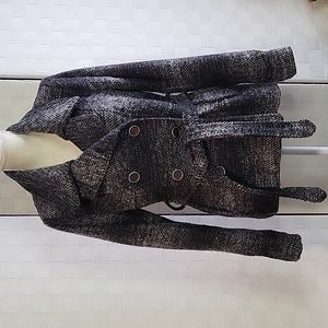 Charlotte Russe Size L- Junior's Black/ Grey Textured Wool Pea Coat